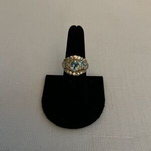 Blue Topaz Gold Plated over Sterling Silver Cubic Zirconia